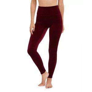 Spanx Velvet Velour Burgundy High Waisted Leggings Womens Size L
